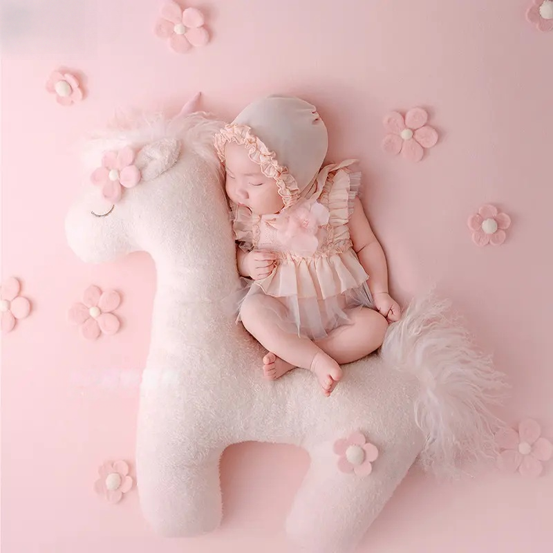 Pink Floral White Horse Theme Set - Romantic Newborn Photography Props - Image 3